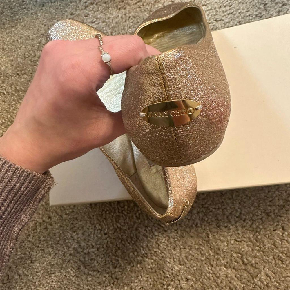 Jimmy Choo Gold Glitter Ballet Flats Size 37 5 - Picture 11 of 11